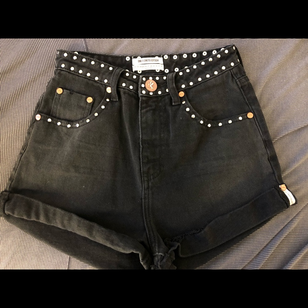 High waisted black jean shorts